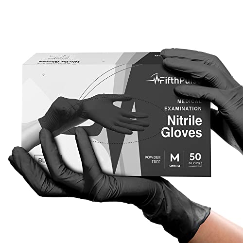 FifthPulse Medium Black Nitrile Gloves - 50 Count, Latex Free