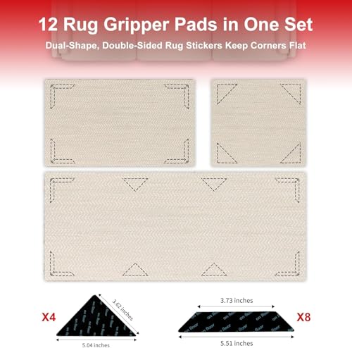 12Pcs Rug Grippers Set - Non-Slip Carpet Tape & Corner Pads for Hardwood & Tile Floors