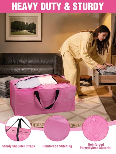 WORKPRO Extra Large Moving Bags with Backpack Straps, Pink, 8 Pack