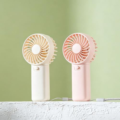 Portable Mini Fan - 2 Pack Battery Operated Handheld Fan with Lanyard in Pink & White
