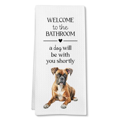 Funny Boxer Dog Hand Towel - 16x24 Inch Decorative Bathroom Decor