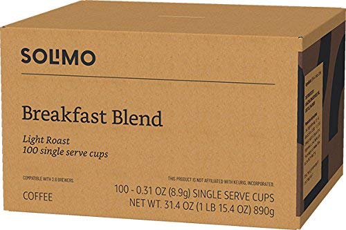Solimo Light Roast Coffee Pods - Breakfast Blend for Keurig 2.0 | 200 Count Total