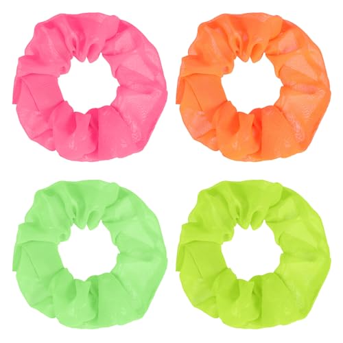 Mabor Neon Scrunchies for Hair - 4 Pack Soft Chiffon Elastic Hair Ties