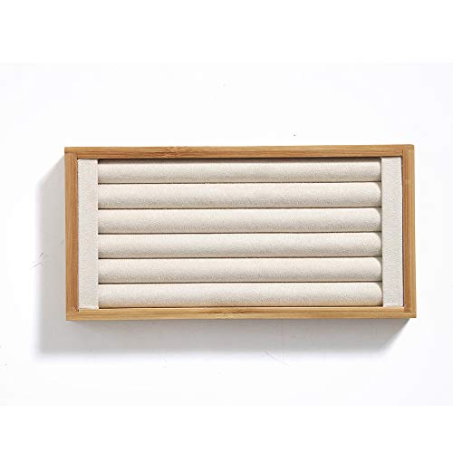 Beige Velvet Bamboo Ring Display Holder for Jewelry Storage