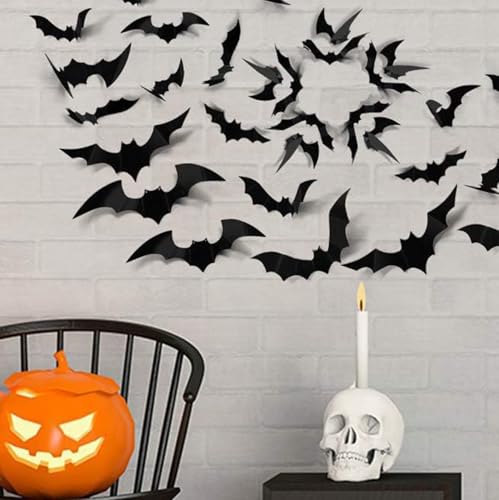 120 Pcs 3D Bat Wall Decor - Halloween Decorations for Indoor Use