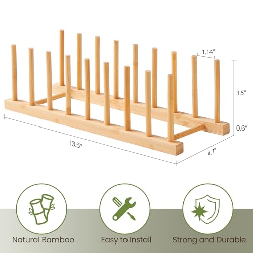 2 Pack Bamboo Dish Rack & Lid Organizer - Kitchen Storage Solution