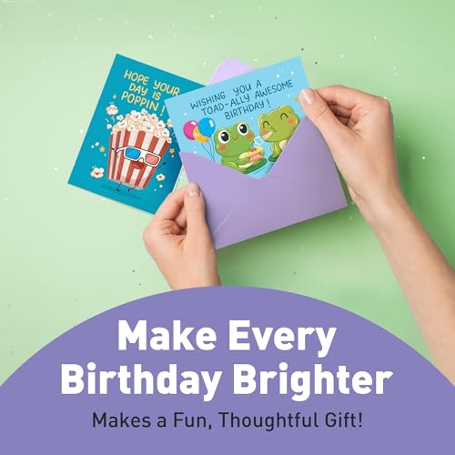 Funny Birthday Cards Bulk Set with Envelopes – 24 Punny Greeting Cards for Kids & Adults
