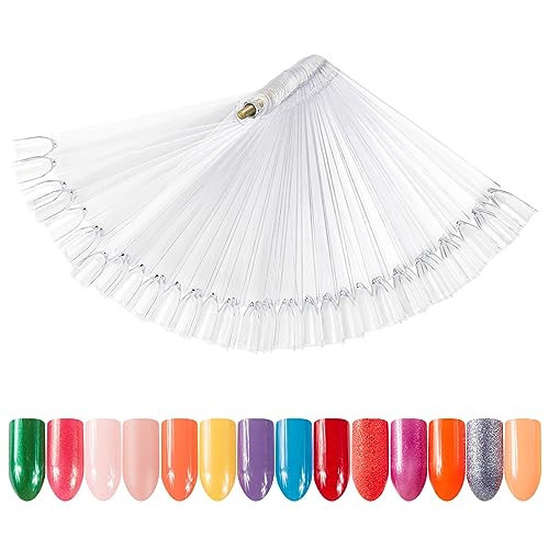AHIER 50 Pcs Transparent Nail Swatches Sticks and Fan Display Board