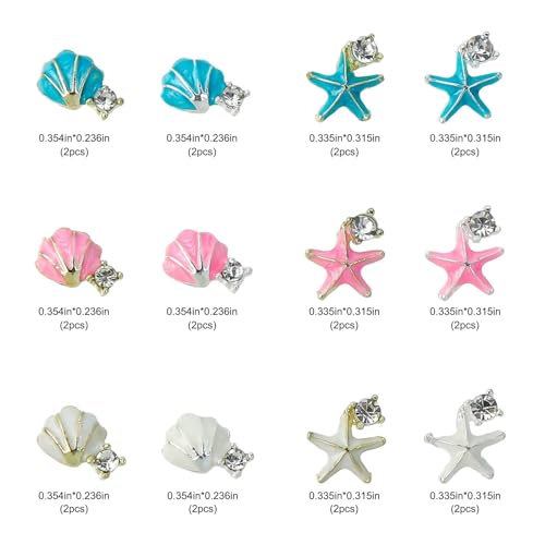 WOKOTO 24 PCS Ocean Nail Charms 3D Seashell Starfish Nail Gems