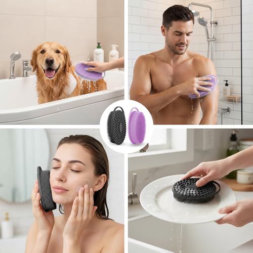Silicone Body Scrubber 2-Pack, Exfoliating Soft Loofah Shower Brush