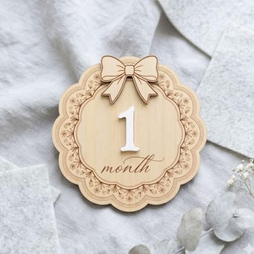 3D Baby Monthly Milestone Signs - Girls 1-12 Months with Wooden Bow
