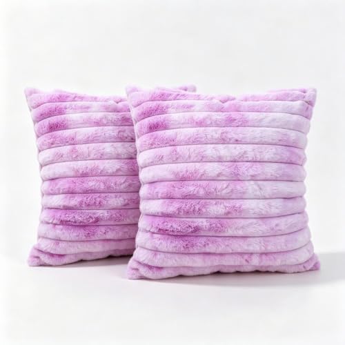 Plush Striped Throw Pillow Covers - Tie Dye Purple, 18x18" (Set of 2)