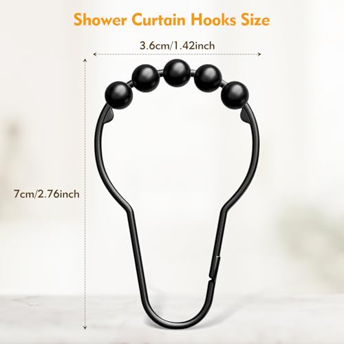 12 Pack Black Shower Curtain Hooks - Rust-Resistant Metal Rings