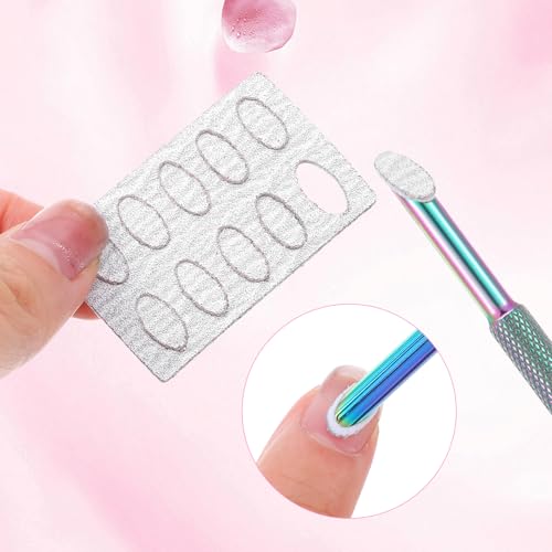 Dual Ended Stainless Steel Cuticle Pusher with 100 Pcs Self-Adhesive Sandpaper Sheets for Manicure