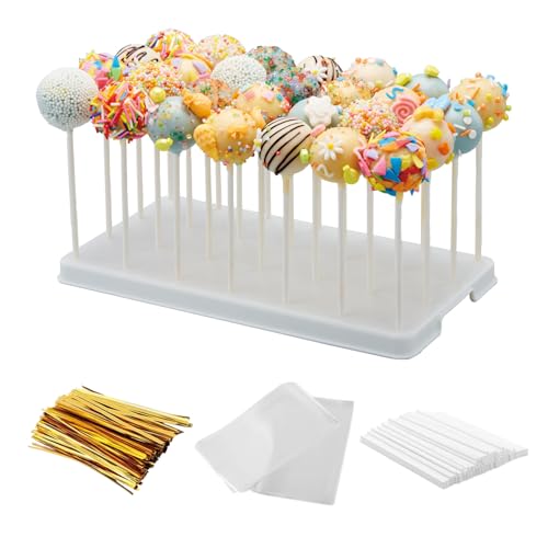 White Cake Pop Stand with 28 Holes & 100 Cake Pop Supplies