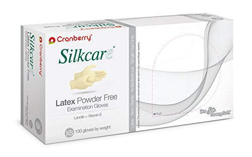 Cranberry Silk Care Latex Exam Gloves - Moisturizing Lanolin, Small