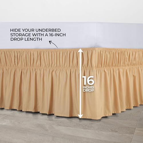 Queen Bed Skirt with Elastic Belt - 16 Inch Drop, Beige