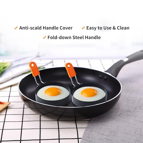 Large Egg Ring Set with Oil Brush - 3.5 Inch, 2 PCS Egg Molds