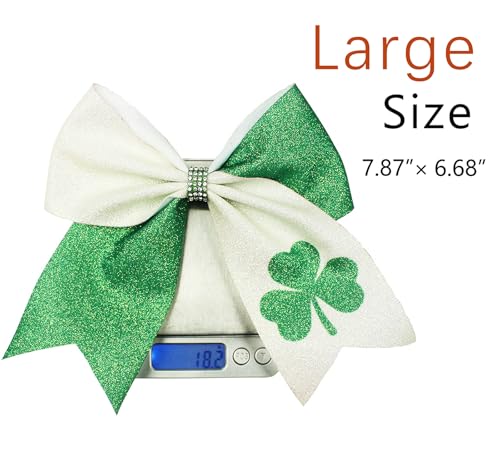 Large Glitter Shamrock Hair Clip Cheer Bow for St Patrick's Day 2-Pack