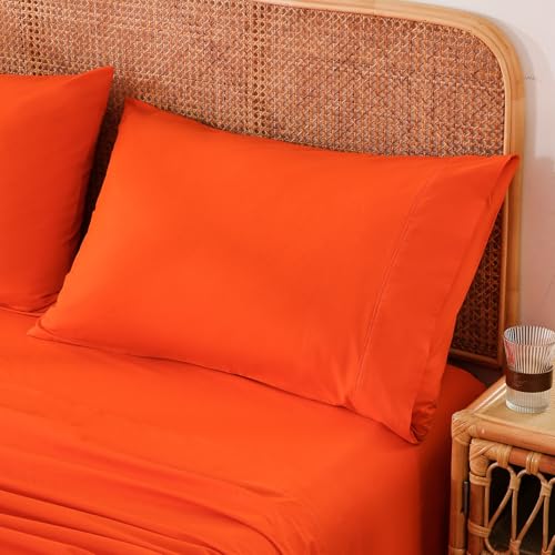 Bedlifes 100% French Linen Pillowcases - King Size 20x40, Orange (Set of 2)