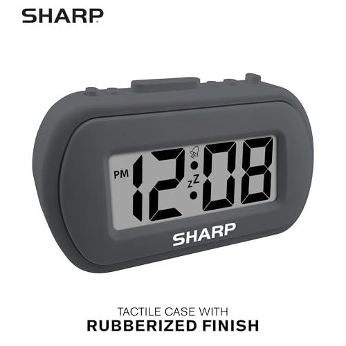Sharp Digital Alarm Clock, Battery Operated with Backlight, Charcoal Black