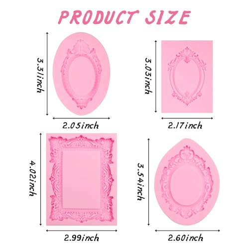 Baroque Silicone Photo Frame Mold for Cake Decoration, Chocolate, Fondant, Resin - Set of 4