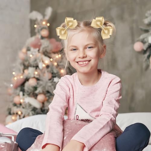 Aphumedc 2PCS Glitter Hair Bows Clips - 3 Inch Gold Tiny Bow Barrettes for Girls Toddlers