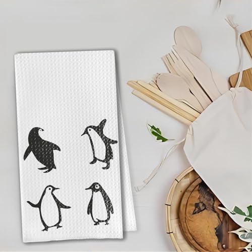 Penguin Hand Towel Black and White Kitchen Dish Towel 100% Cotton