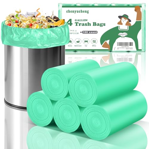 4 Gallon Biodegradable Trash Bags - 100 Count, Unscented Mini Garbage Liners