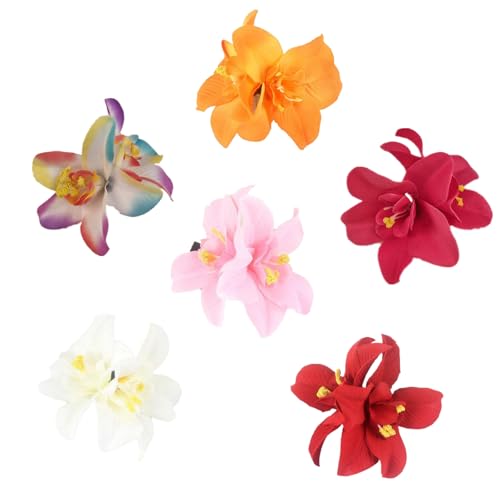 6 Pcs Hawaiian Orchid Flower Hair Clips Tropical Hibiscus Barrettes