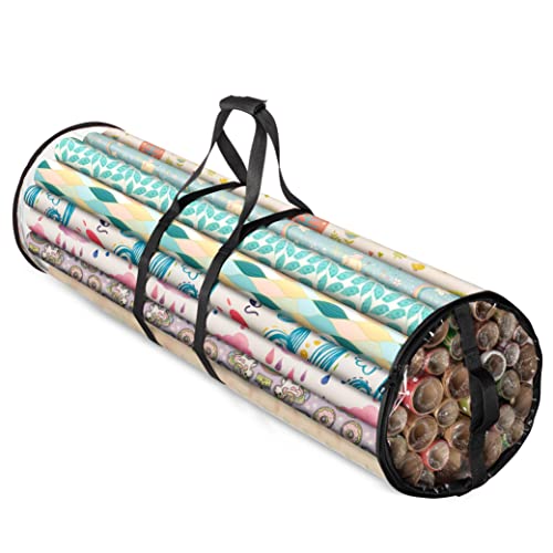 ZOBER Round Christmas Gift Wrapping Paper Organizer - Black Transparent
