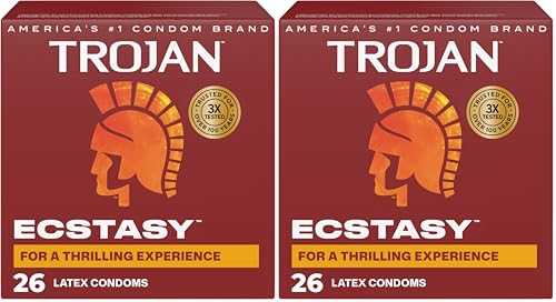 Trojan Ecstasy Ribbed Latex Condoms, 52 Count (2-Pack of 26)