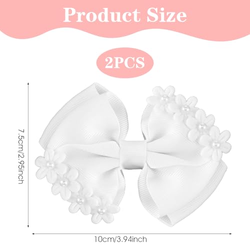 Quvvarly White Hair Bows with Faux Pearl - 2PCS Floral Hair Clips