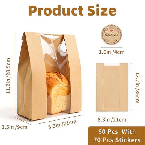 Homrelaxy 60 Pcs Large Paper Bread Bags with Window for Sourdough