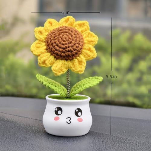 Levvohd Brown Sunflower Crochet Gift for Office Desk Decor, Handmade Artificial Sunflower Plant