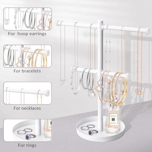 White 2-Tier Metal Jewelry Organizer Stand for Necklaces & Bracelets
