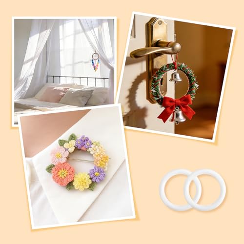 Penitue 15pcs White Plastic O Rings for Crafts, Macrame, and Curtains