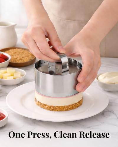 3-Inch Stainless Steel Egg & Food Ring Molds with Pusher for Baking & Plating