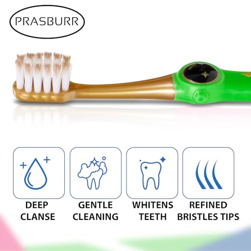 PRASBURR Kids Soft Bristle Toothbrush 4-Pack with Caps Space Theme