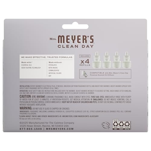 Mrs. Meyer's Clean Day Air Freshener Refills, Lavender, 4-Pack (0.67oz)