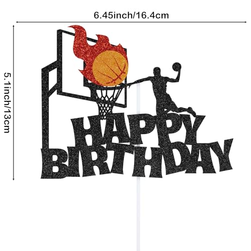 Basketball Happy Birthday Cake Topper Black Glitter Sport Theme Party