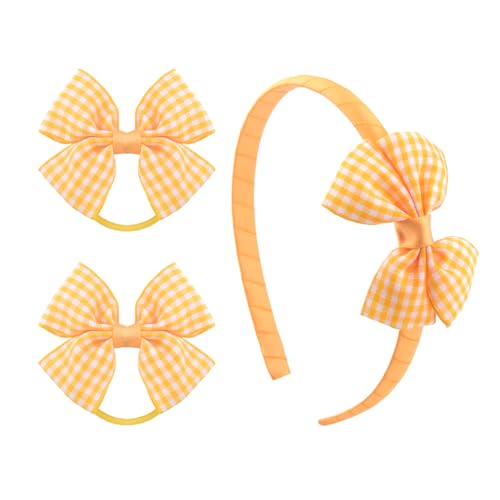 Sudaporn Yellow Plaid Bow Headband & Hair Ties Set for Girls
