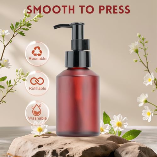 200ML Frosted Glass Wine Red Soap Dispenser with Black Pump - Refillable Lotion Bottle for Bathroom & Kitchen