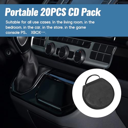 Portable CD Case Holder for Car - Holds 20 CDs/DVDS, Black