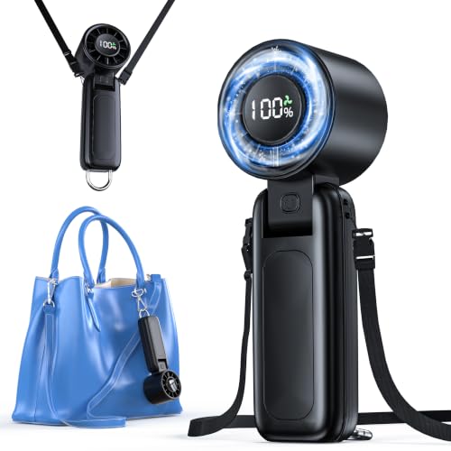 Platstudy Black Foldable Handheld Fan with 5000mAh Battery