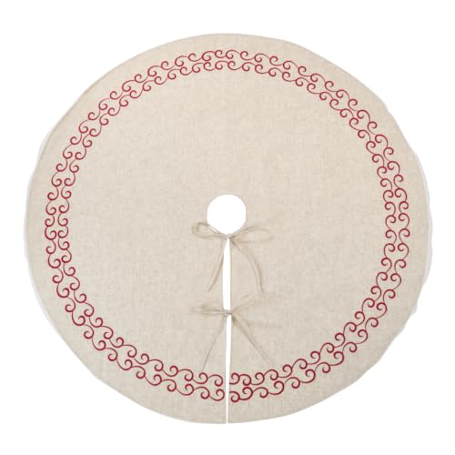 SARO LIFESTYLE Embroidered Scroll Border Tree Skirt - Red, 56 Inch Holiday Decor