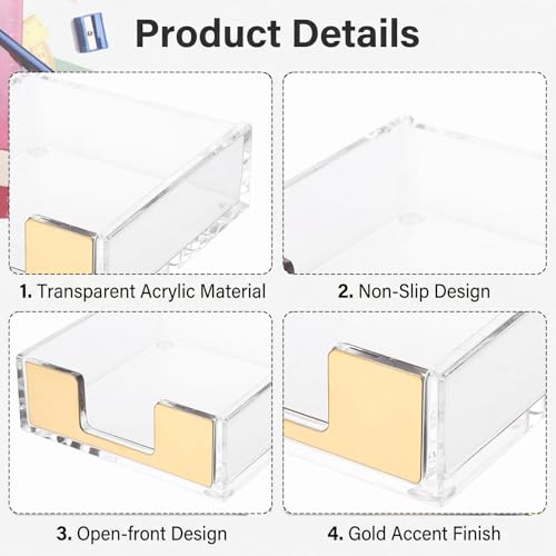 Gold Acrylic Sticky Note Holder - 3x3 Desk Memo Pad Dispenser (Style 1)