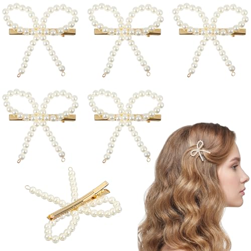 Nogeqi 6PCS Pearl Bow Hair Clips Elegant Non-Slip Barrette Accessories