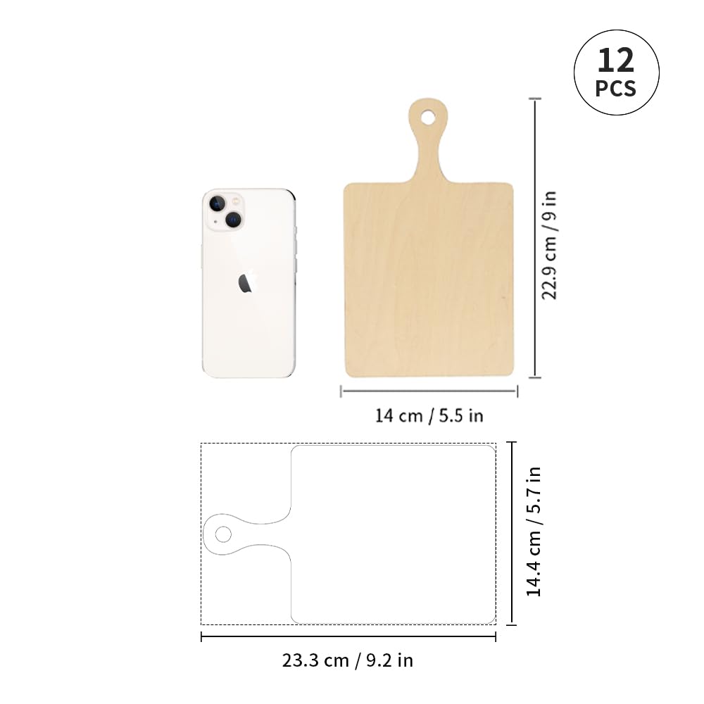 PYD Life 12 Pack Plywood Sublimation Cutting Board Blanks with Handle 9 x 5.5 Inch,Rectangle Wood Chopping Board for Sublimation DIY Craft Christmas Thanksgiving Home Kitchen Decor