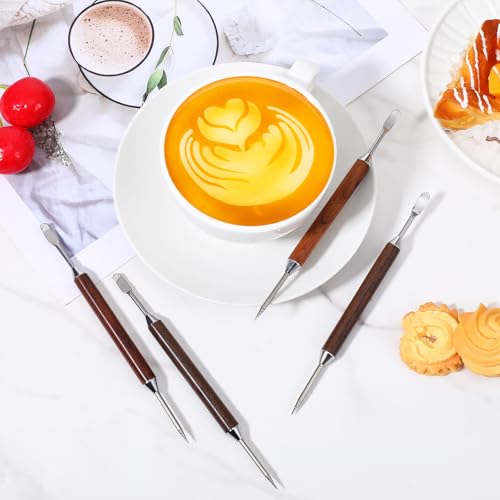4PCS Stainless Steel Latte Art Pen Set with Wood Handles